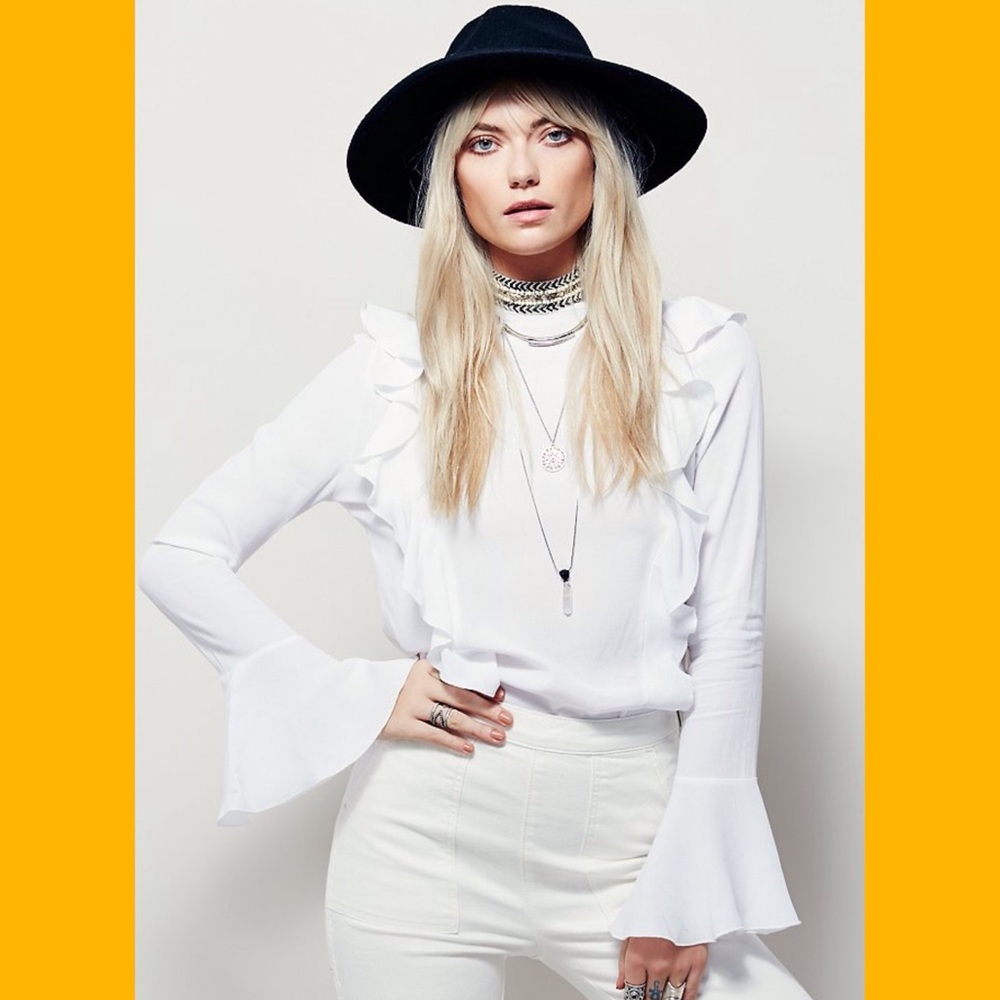 Free People Yours Truly Ruffle Top white blouse